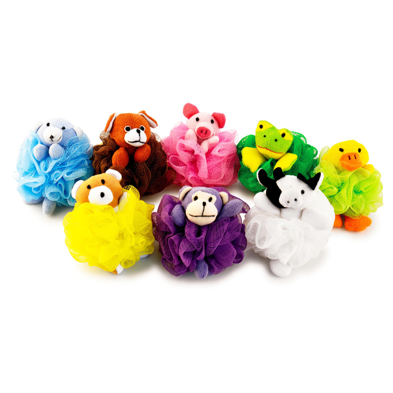 New Arrival Cute Animal Head Bath Shower Sponge Pouf Loofah Bath Sponge TJ067
