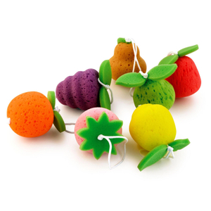 Natural Cartoon Fruits Shaped Kids Bath Sponge Body Scrub Massage Bath For Baby TJ348