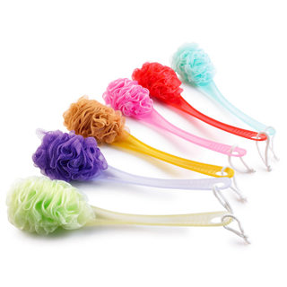 Natural Long Handle PU Foam Body Bath Brush Wood Handle Exfoliating Sponge Scrubber TJ031